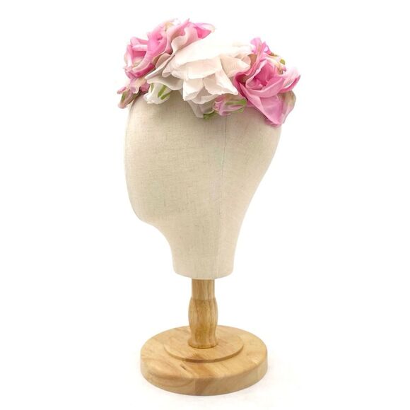 Vintage 1950s Modern Miss Pink White Floral Half Hat Headpiece Union Made USA main image 7
